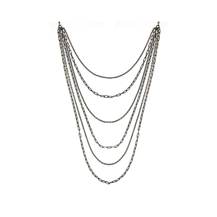 1928 6-row Black And Gold-tone Layered Chain Necklace