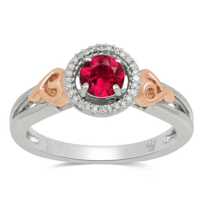 Hallmark Diamonds Womens Lab Created Ruby Red 14k Rose Gold Over Silver Cocktail Ring