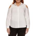 Worthington Long Sleeve Cold Shoulder Button Front Shirt - Plus