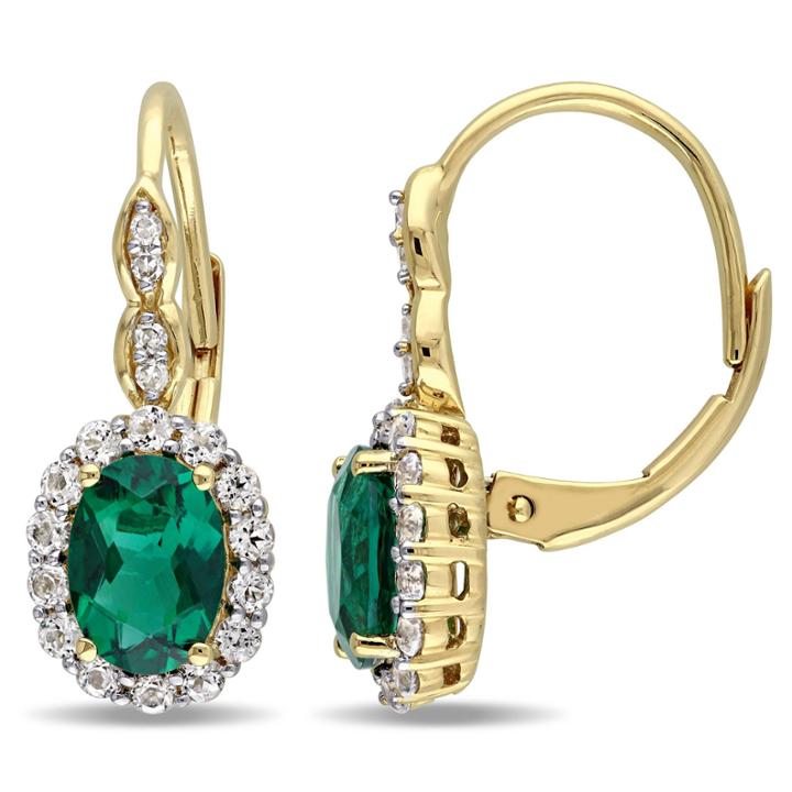 Diamond Accent Lab Created Emerald 14k Gold Drop Earrings