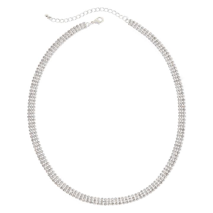 Vieste Silver-tone Crystal 3-row Collar Necklace