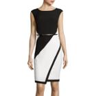 Studio 1 Sleeveless Belted Asymmetrical-hem Sheath Dress