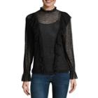 Belle + Sky Long Sleeve Mock Neck Mesh Blouse