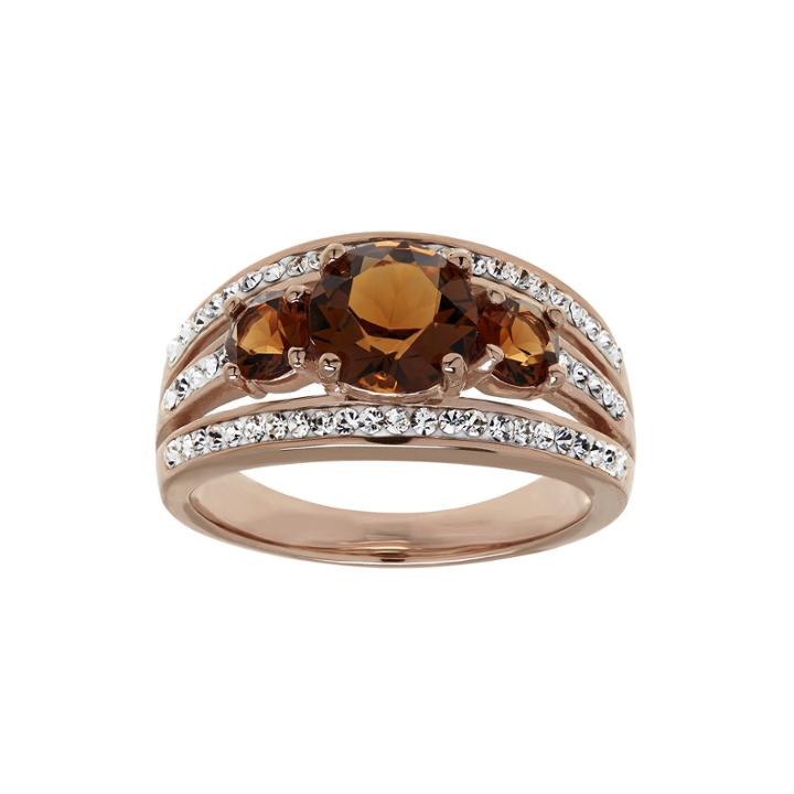 Brown And White Crystal 18k Rose Gold Over Silver 3-stone Ring