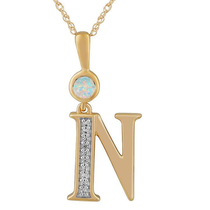 N Womens Lab Created White Opal 14k Gold Over Silver Pendant Necklace