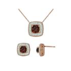 14k Rose Gold Over Silver Chocolate Crystal Pendant Necklace & Earring Set