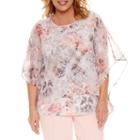 Alfred Dunner Short Sleeve Crew Neck Woven Floral Blouse-plus