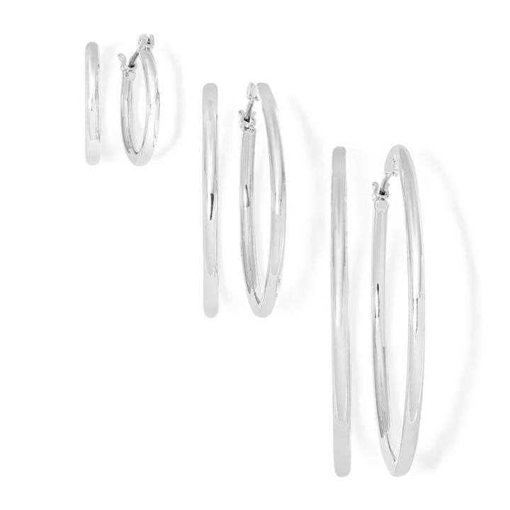 Sensitive Ears Silver-tone 3-pr. Graduated Hoop Earring Set