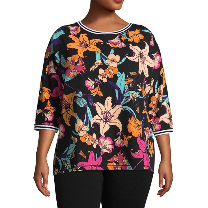 Lark Lane Tropical Twist Stretch French Terry Top- Plus
