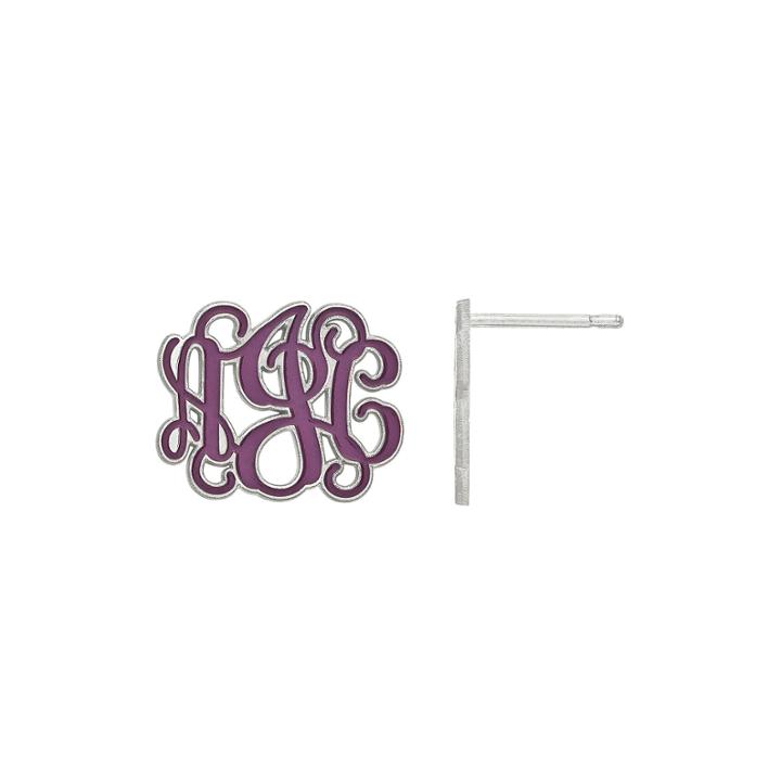 Personalized 16mm Sterling Silver Enamel Monogram Stud Earrings