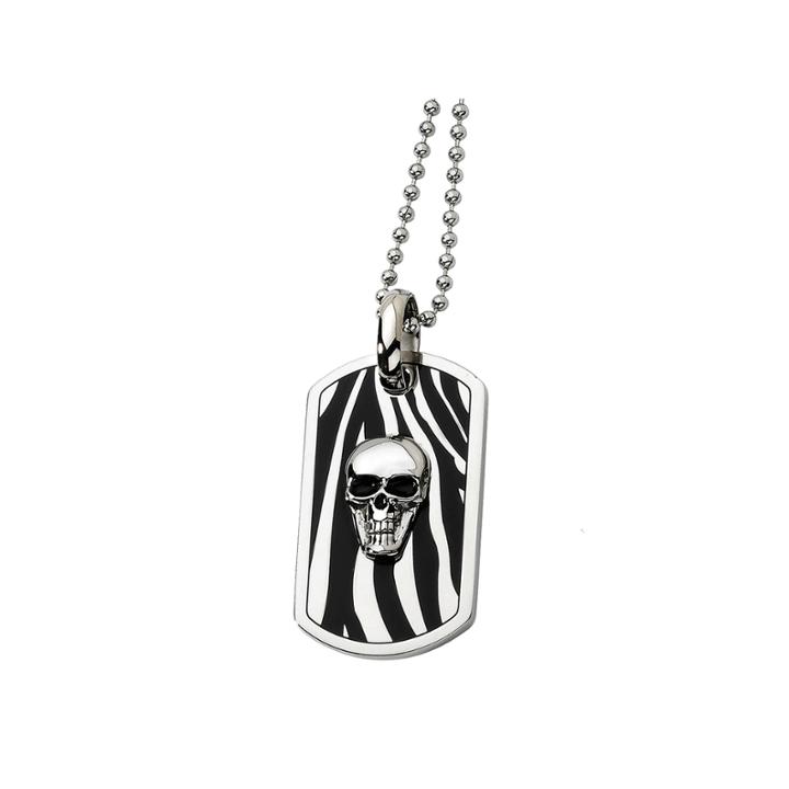 Mens Stainless Steel Enameled Skull Dog Tag Pendant