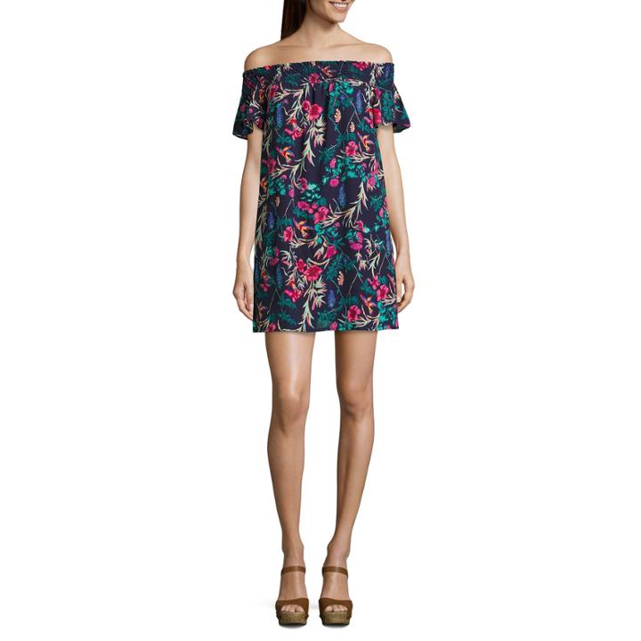 Decree Smocked Off The Shoulder Dress - Juniors