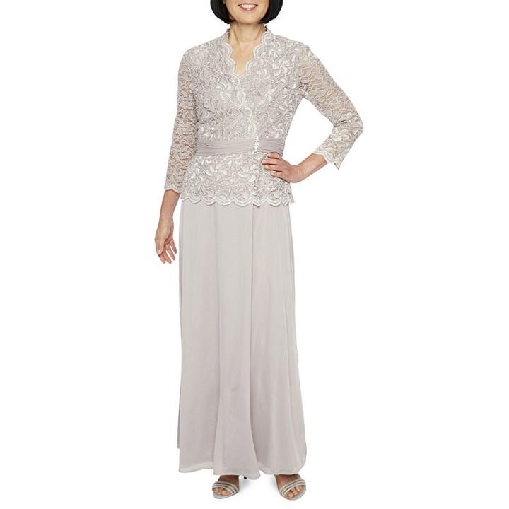 Onyx 3/4 Sleeve Embellished Evening Gown