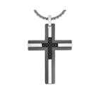 Mens 1/6 Ct. T.w. Diamond Black Stainless Steel Cross Pendant Necklace