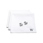 Personalized White Handkerchief Set With Zircon Jewel Cufflinks
