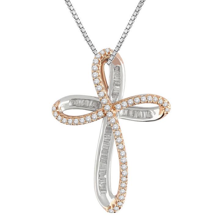Womens 1/3 Ct. T.w. Genuine White Diamond 10k Two Tone Gold Cross Pendant Necklace