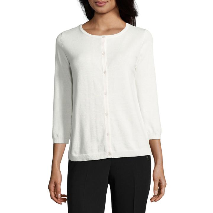 Liz Claiborne 3/4 Sleeve Lace Back Button-front Cardigan