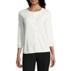 Liz Claiborne 3/4 Sleeve Lace Back Button-front Cardigan