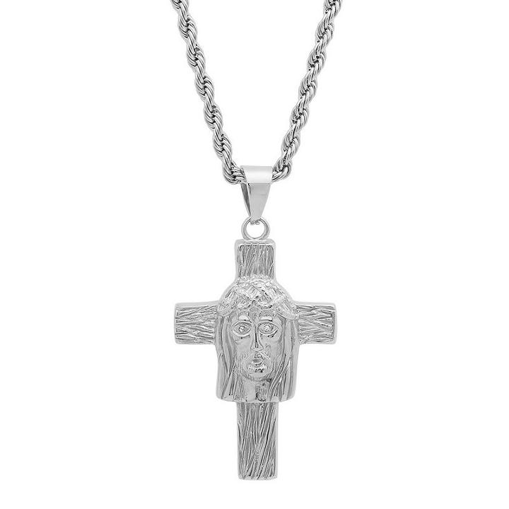 Steeltime Mens White Cubic Zirconia Cross Pendant Necklace