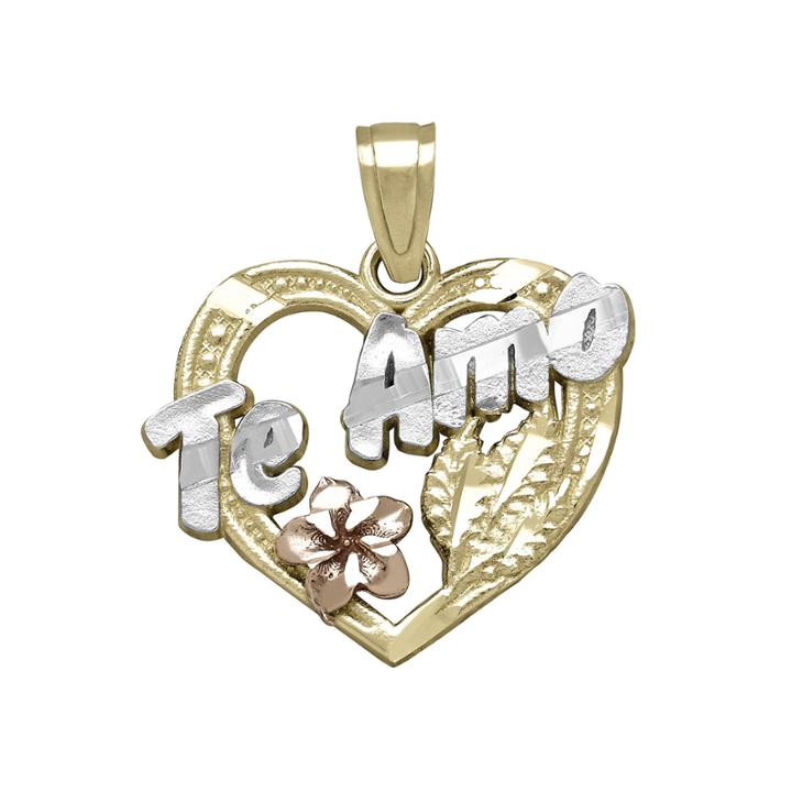 Tesoro&trade; 14k Tri-color Te Amo Heart With Flower Pendant