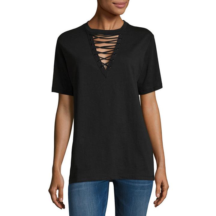 Short Sleeve Lace Up T-shirt- Juniors