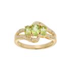 Genuine Peridot And White Topaz Yellow-tone Sterling Silver 3-stone Ring