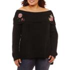 Arizona Embroidered Off Shoulder Sweater- Juniors Plus