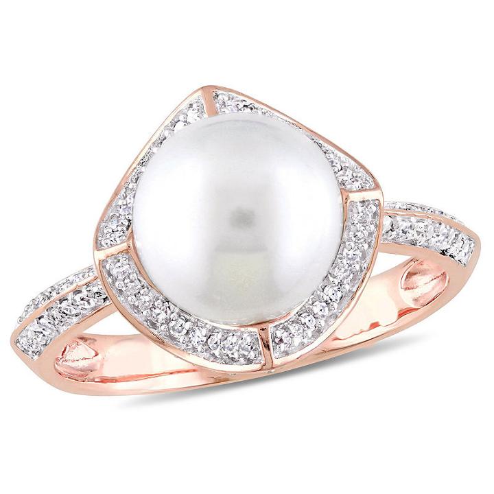 Womens 1/4 Ct. T.w. White Pearl 10k Gold Cocktail Ring