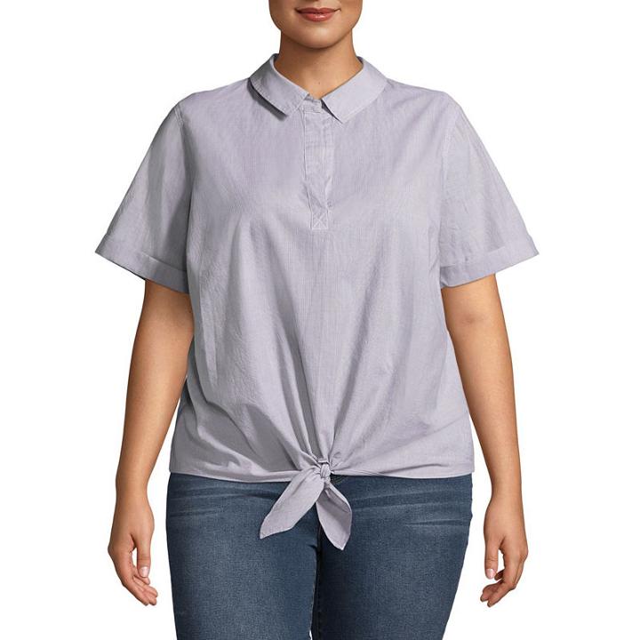 A.n.a Short Sleeve Knot Front Woven Blouse-plus