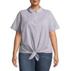 A.n.a Short Sleeve Knot Front Woven Blouse-plus