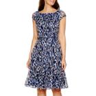 Black Label By Evan-picone Cap-sleeve Printed Fit-and-flare Dress