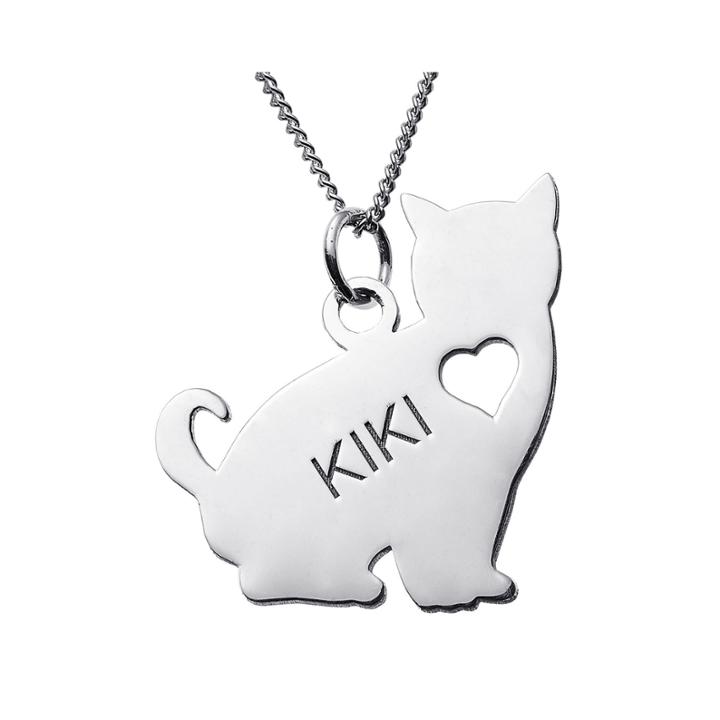 Personalized Sitting Cat Sterling Silver Pendant Necklace