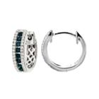Limited Quantities! 1/4 Ct. T.w. White And Color-enhanced Blue Diamond Hoop Earrings