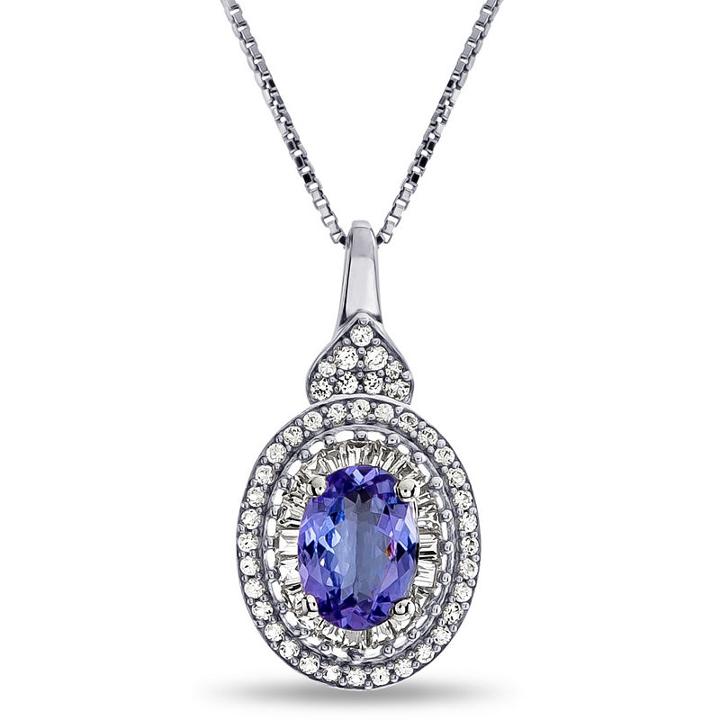 Womens Genuine Purple Tanzanite Sterling Silver Pendant Necklace