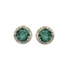 Lab-created Emerald And White Sapphire 10k Yellow Gold Halo Earrings