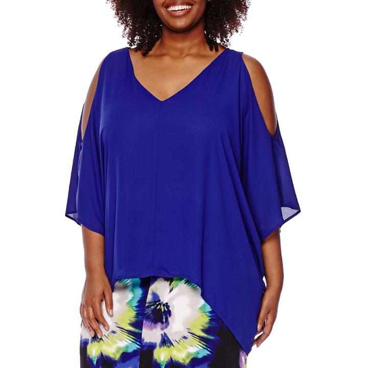 Worthington Short-sleeve Cold-shoulder Blouse - Plus
