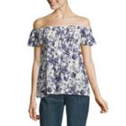 By & By Short Sleeve Scoop Neck Crepon Blouse-juniors