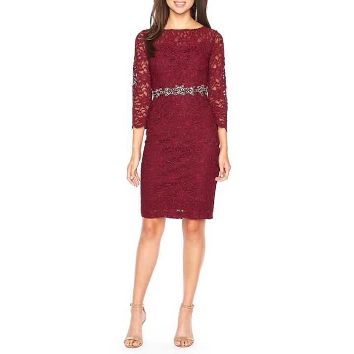 Jackie Jon 3/4 Sleeve Embellished Sheath Dress