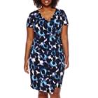 London Style Collection Short-sleeve Surplice Ruched Sheath Dress - Plus