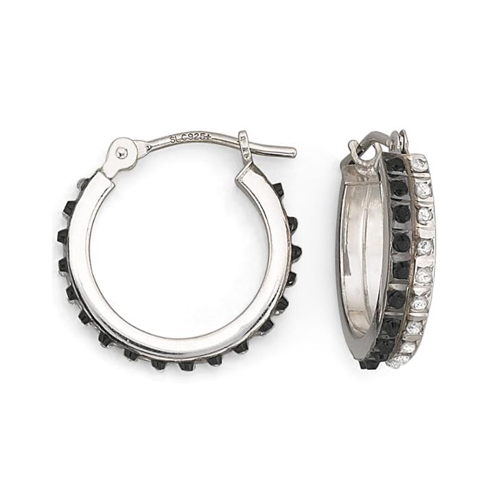Diamond Fascination&trade; Black And White 15.1mm Hoop Earrings