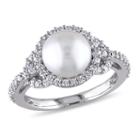 Womens 8mm Genuine White Cultured Freshwater Pearls Sterling Silver Cocktail Ring