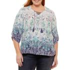 St. John's Bay 3/4 Sleeve Printed Lace Up Blouse-plus