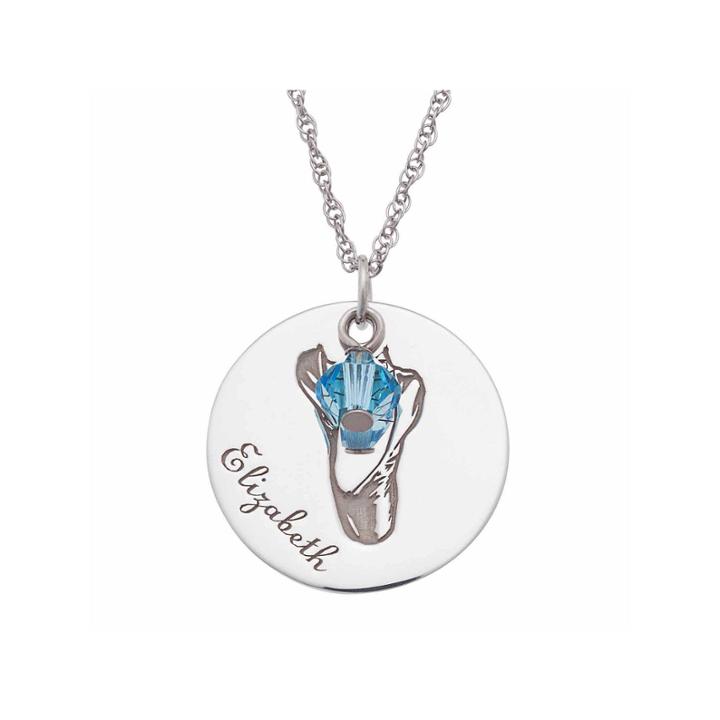 Personalized Sterling Silver Crystal Birthstone Ballet Shoes Pendant Necklace