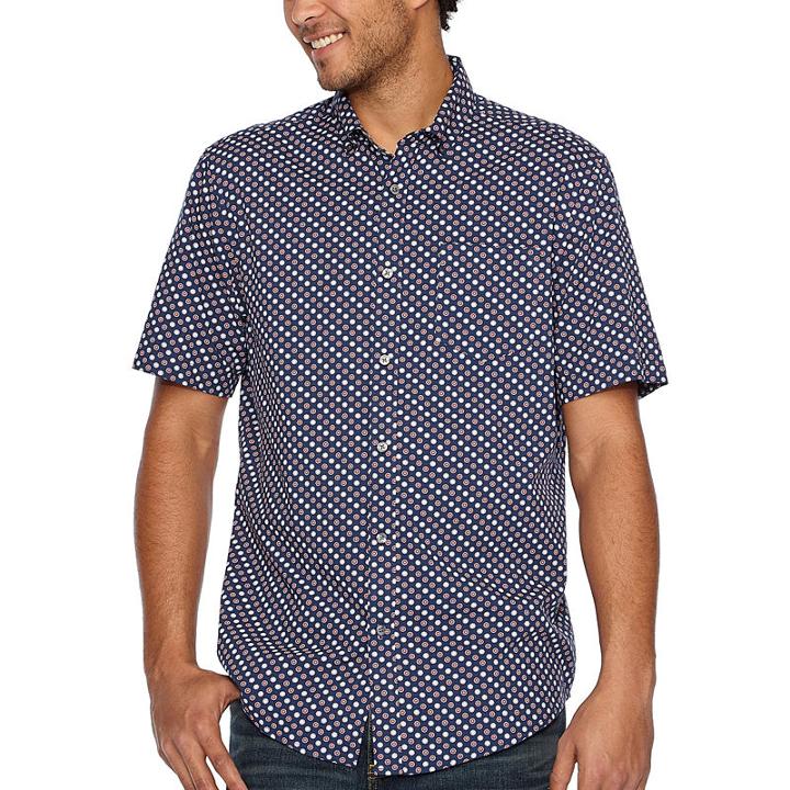 Claiborne Short Sleeve Medallion Button-front Shirt