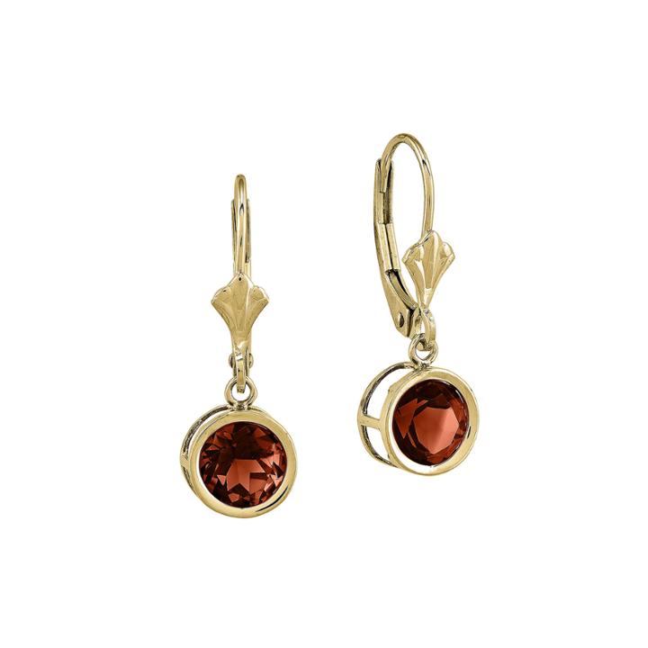 Genuine Garnet 14k Yellow Gold Round Drop Earrings