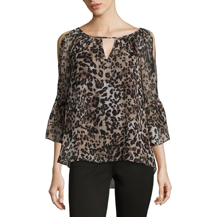 By & By 3/4 Sleeve Round Neck Chiffon Animal Blouse-juniors