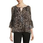 By & By 3/4 Sleeve Round Neck Chiffon Animal Blouse-juniors