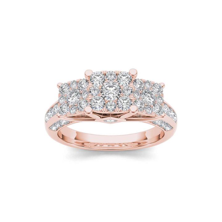 1 1/2 Ct. T.w. Diamond Cluster 10k Rose Gold Engagement Ring