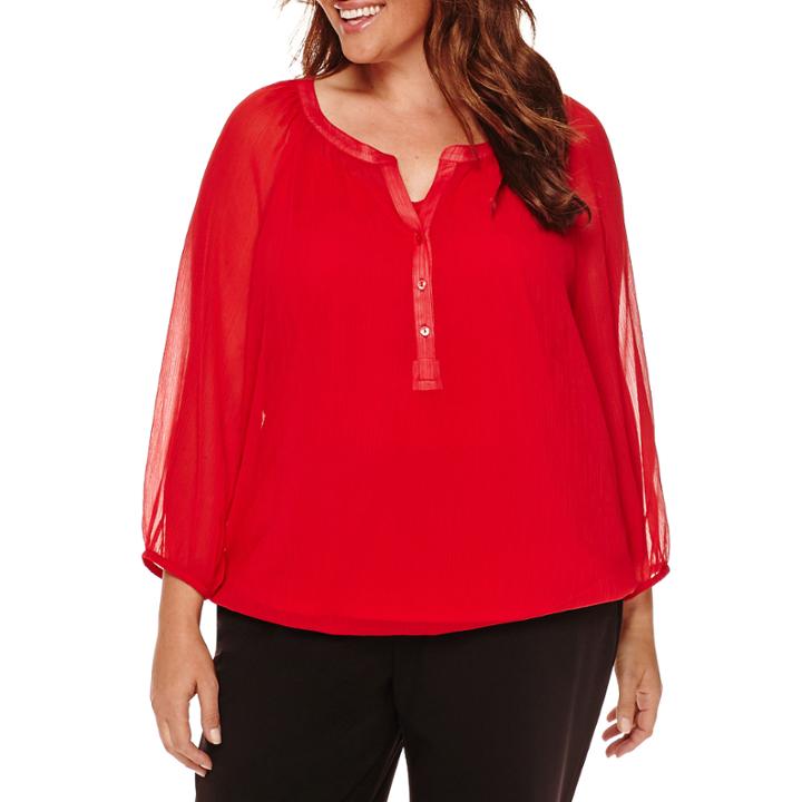 Liz Claiborne 3/4-sleeve Peasant Blouse - Plus