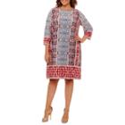 London Times 3/4 Sleeve Medallion Sheath Dress - Plus